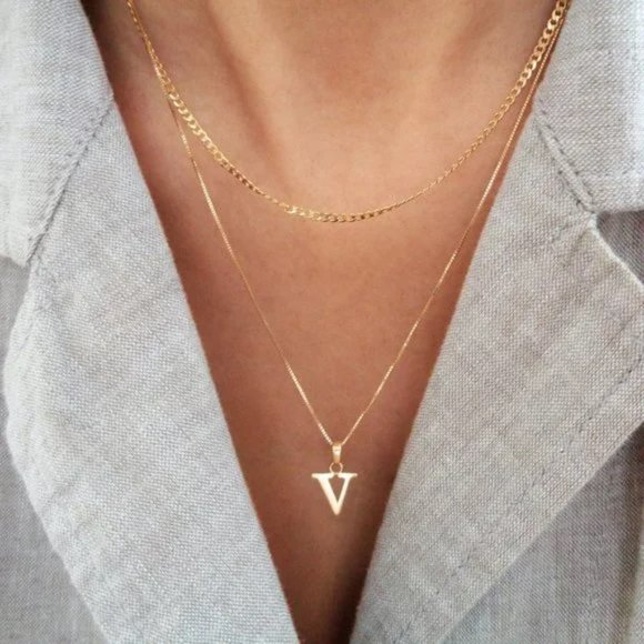 A to Z Gold Initial Charm Necklace Real 10K Solid Gold Letter Pendant 18" Chain - Picture 6 of 7